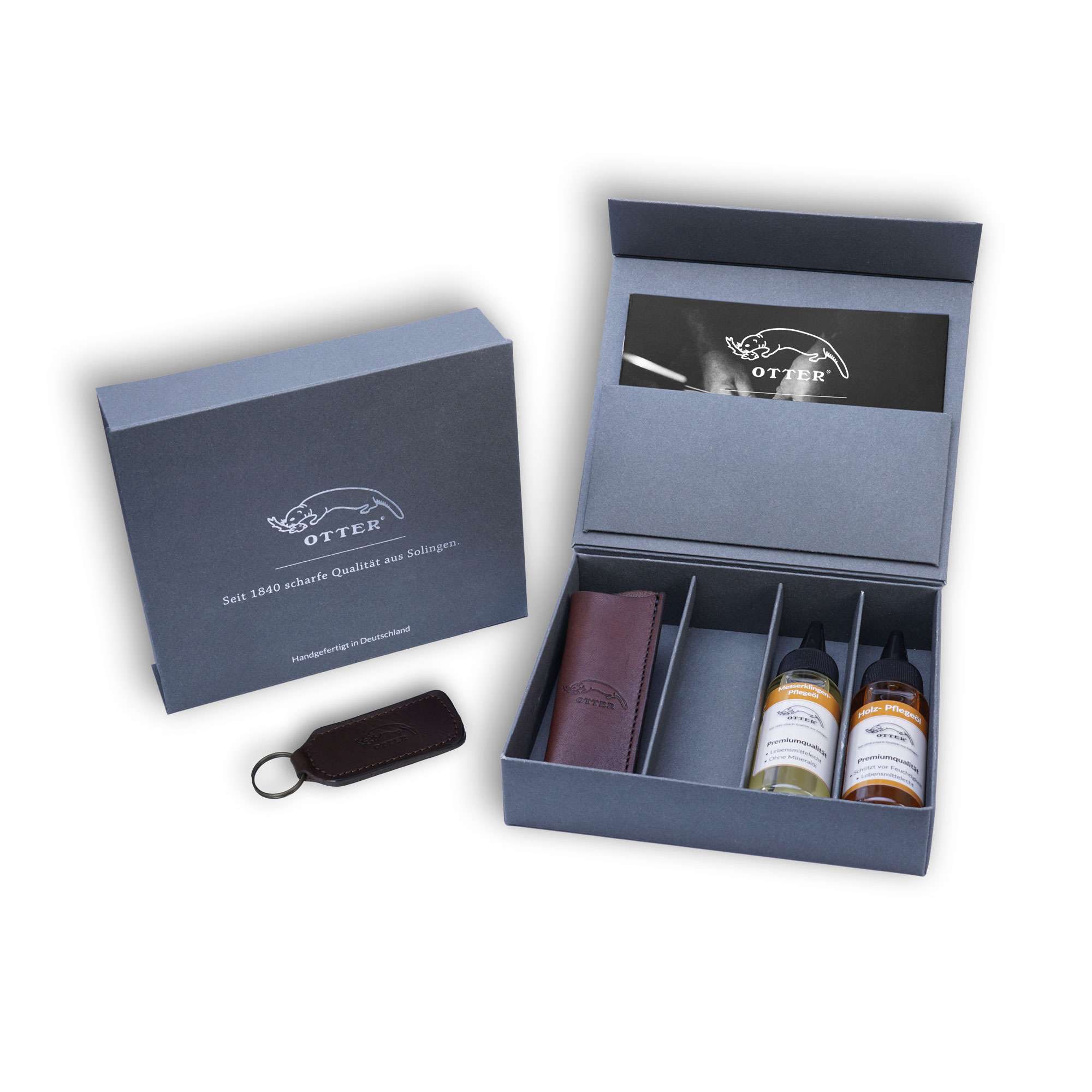 Geschenkbox mit Etui, Pflegeöle und Schlüsselanhänger