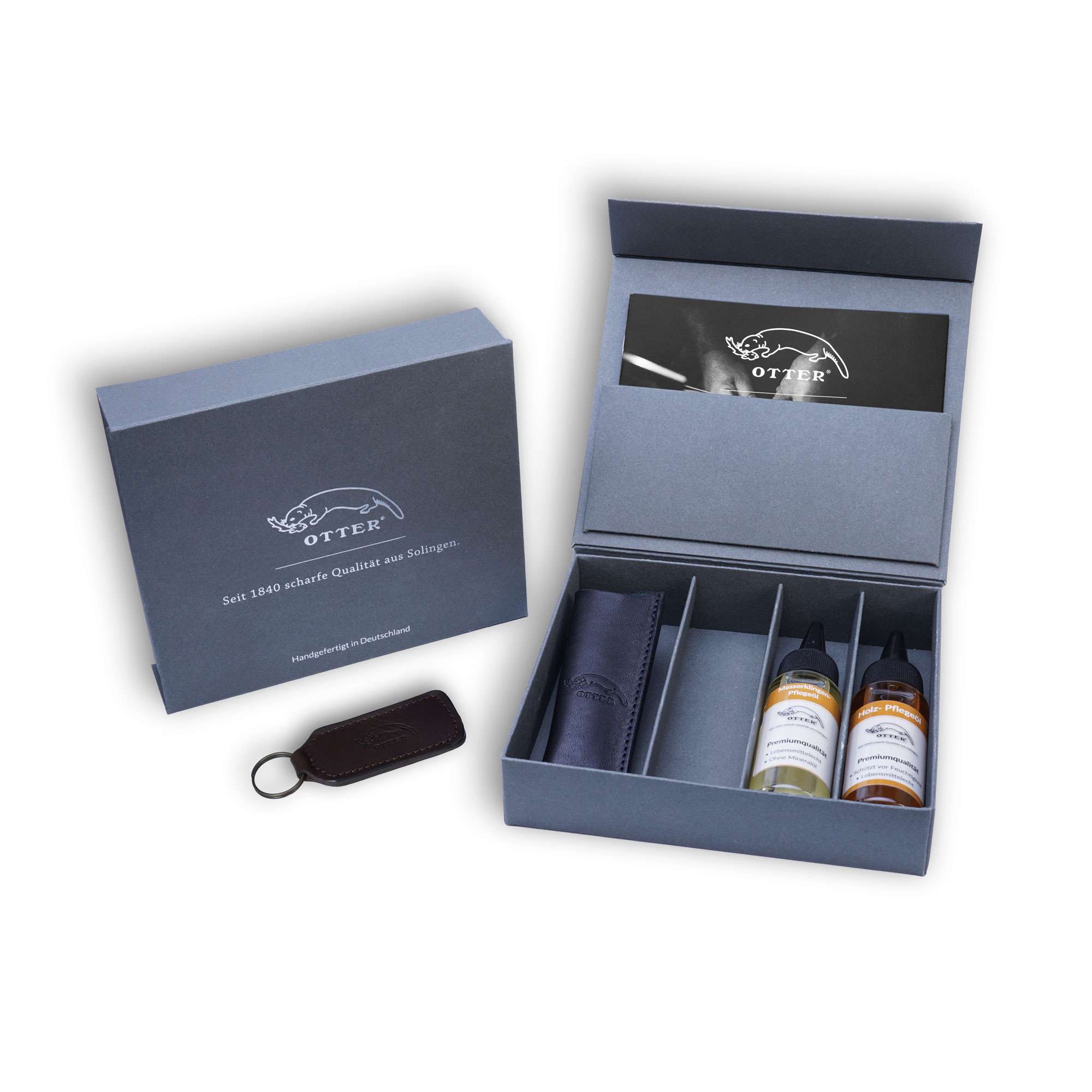 Geschenkbox mit Etui, Pflegeöle und Schlüsselanhänger